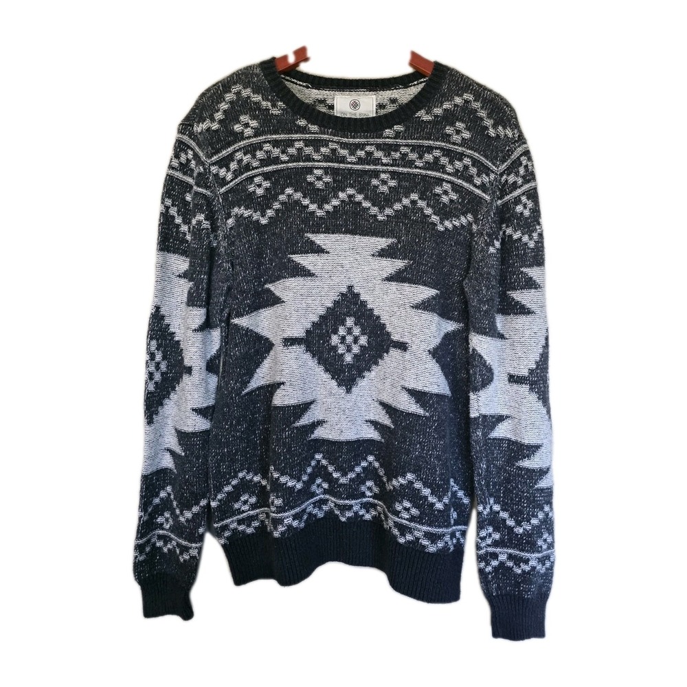 Aztec Geometric crewneck Sweater Gray Knit Mens Pac Sun On the Byas M